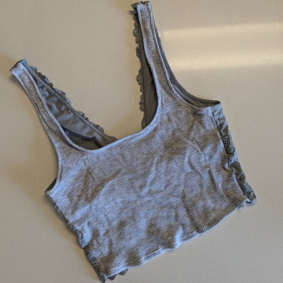 aerie Tops - Aerie | Size XS | Gray Ribbed Crop Top with Lace Back